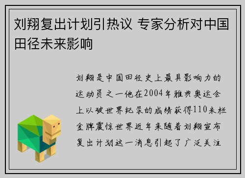 刘翔复出计划引热议 专家分析对中国田径未来影响